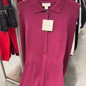 NWT Calvin Klein Jeans Women's Smooth Cotton Rib Midi Dress In Burgundy Size S